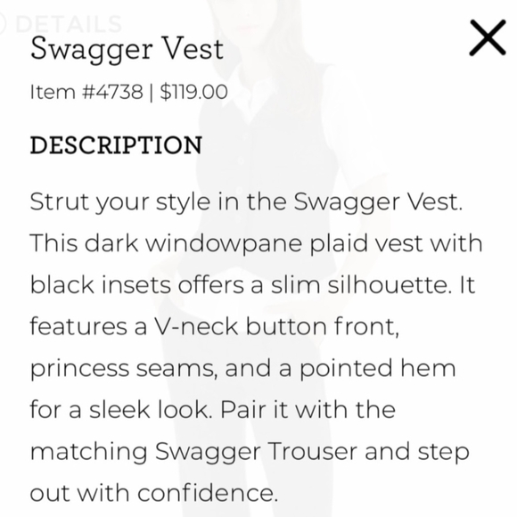 Swagger Vest - Black and White Plaid Size S - Picture 4 of 4